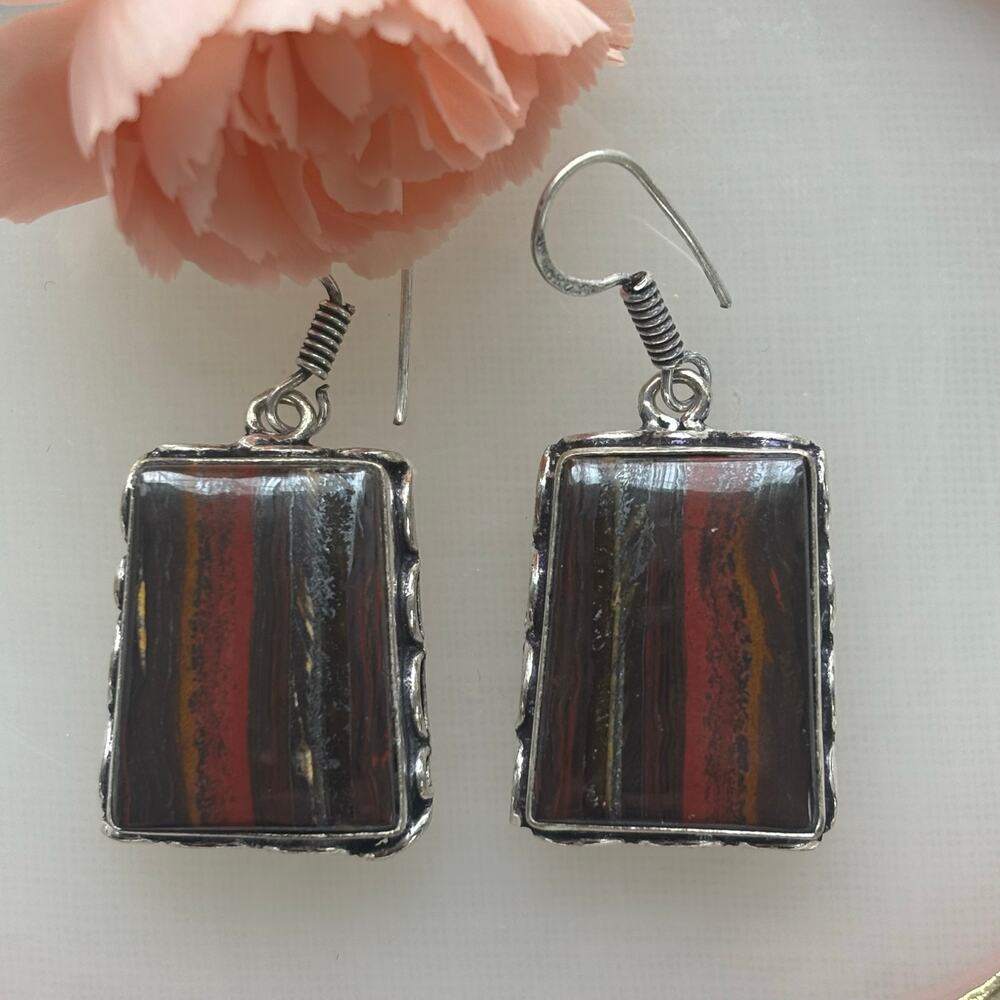 925 Sterling Iron Tiger Eye  Dangle Earrings